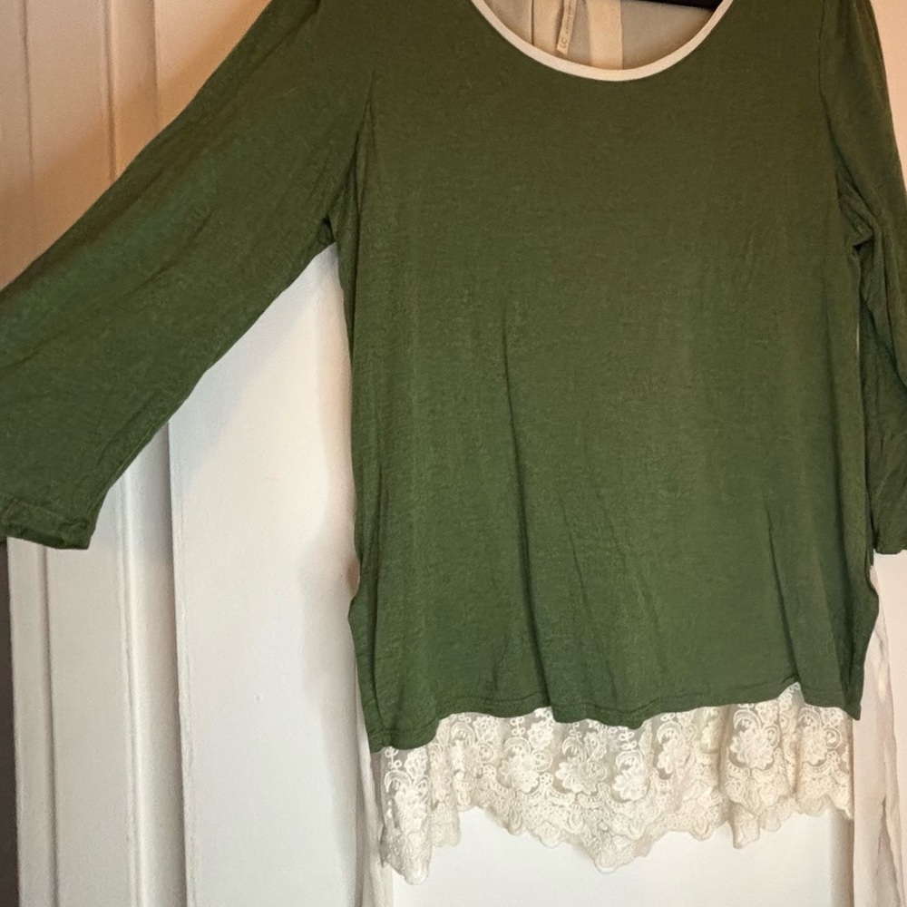 LC by Lauren Conrad Green Lace Hem Women's Top XL
